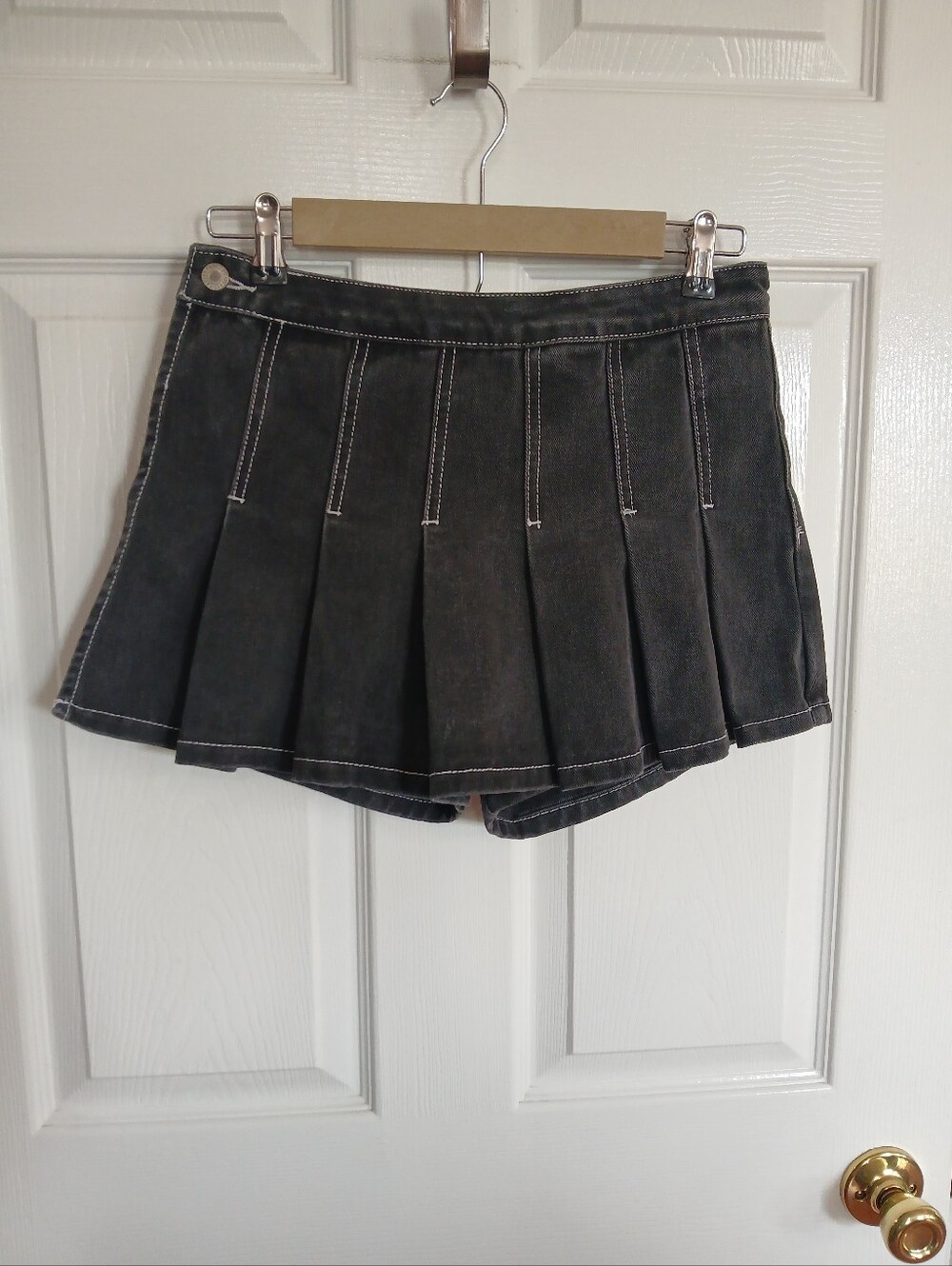 Pleated Black Mini Skort Grunge Academia Rock Goth Whimsigoth Denim Festival